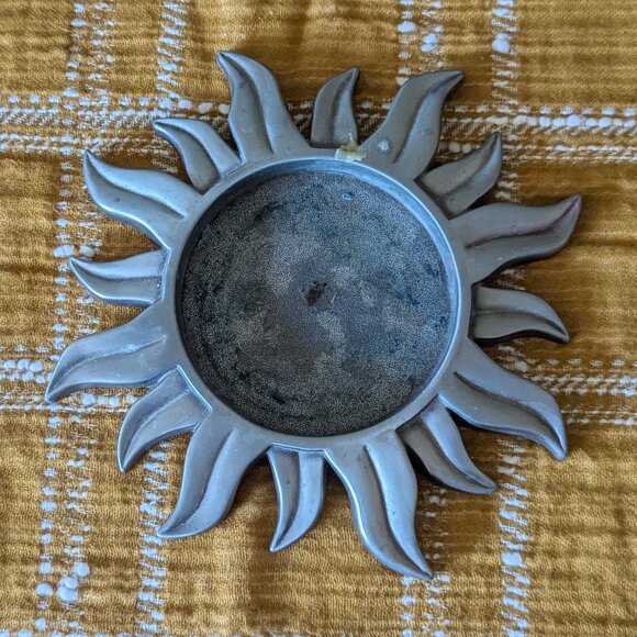 Sunburst Solar Flare Silver Candle Holder - Picture 1 of 2